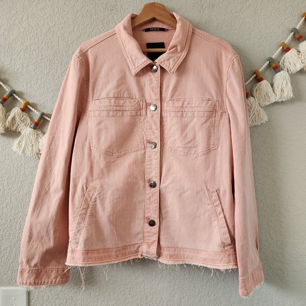 Marc Cain Sports Denim Shirt Jacket Distressed Shacket Peach Pink N6 US 14